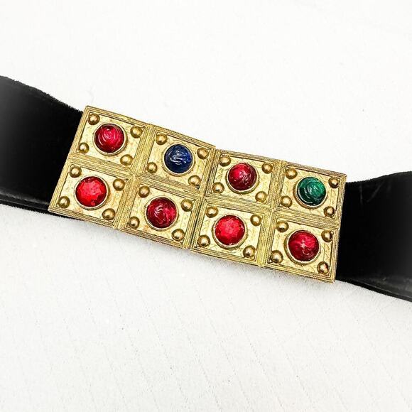 RJ Graziano Adjustable Back Suede Velvet Jeweled Belt Size M/L VINTAGE Deadstock